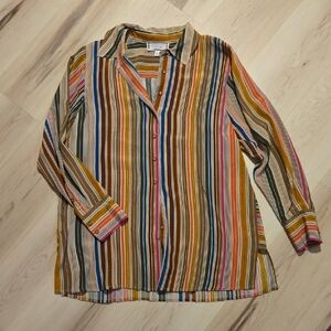 Johnny Was Vichy Side Contrast Slit Shirt, Size Medium